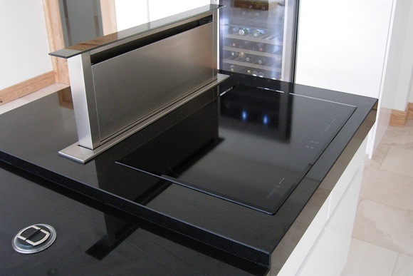 White Ultra High Gloss Acrylic with Black Granite Bespoke Fitted Kitchen