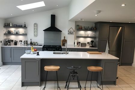 Dust grey painted fitted shaker kitchen
