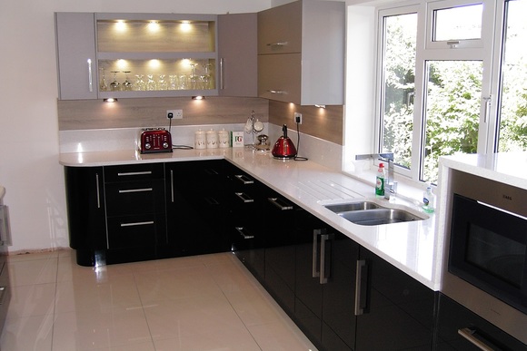 Black Zurfiz Acrylic with White Glitter Stone Quartz Bespoke Fitted Kitchen