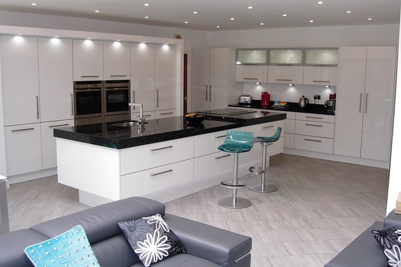 White Zurfiz Acrylic with Glitter Stone Bespoke Fitted Kitchen