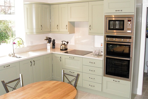 Sage Green Solid Wood with Quartz Marble Bespoke Fitted Kitchen