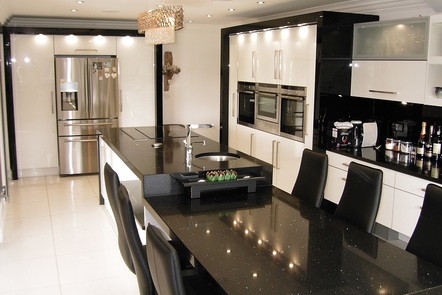 High Gloss White Acrylic with Black Granite