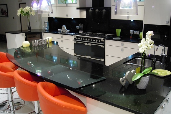 Zurfiz Acrylic with Black Glitter Quartz Bespoke Fitted Kitchen