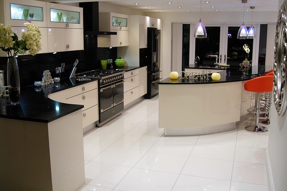 Zurfiz Acrylic with Black Glitter Quartz Bespoke Fitted Kitchen