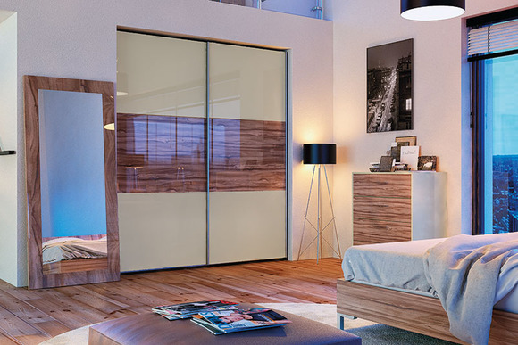 Glidor Ultragloss Metallic Champagne And Noce Marino High Gloss  Sliding Door Wardrobes