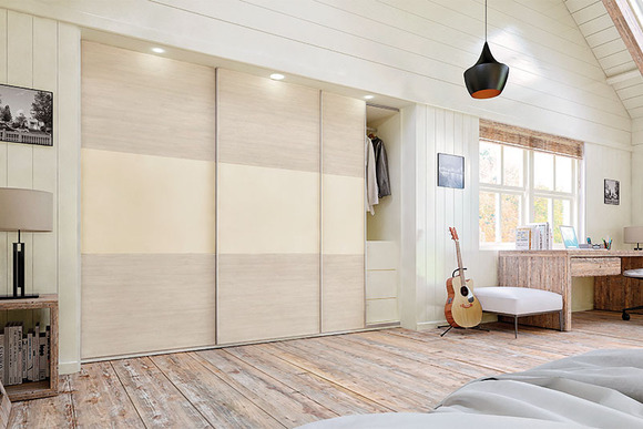 Glidor White Swiss Larch Mussel Sliding Door Wardrobes