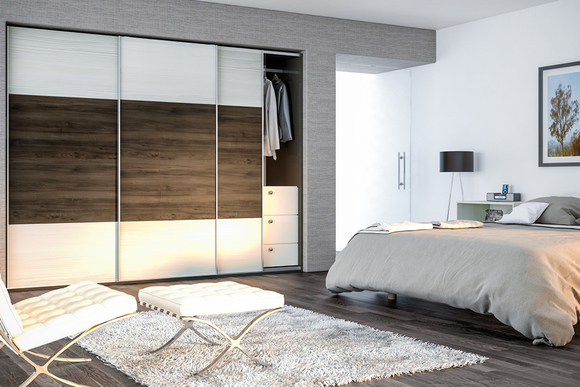 Glidor Avola Cream, Natural Walnut Bedroom Sliding Door Wardrobes