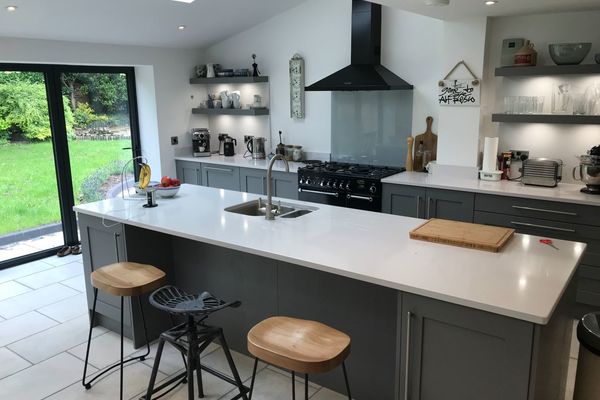 Dust grey painted fitted shaker kitchen