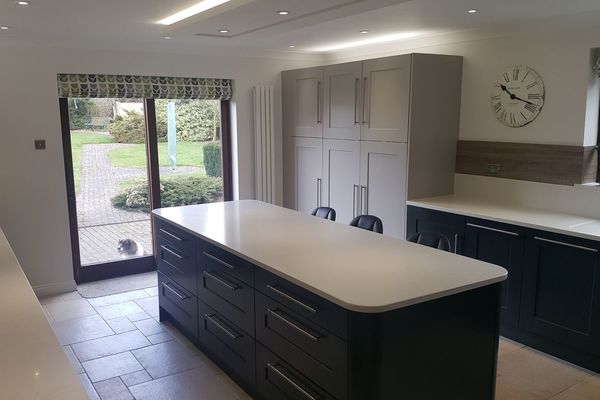 Carbon and grey Monarch shaker fitted kitchen with TV