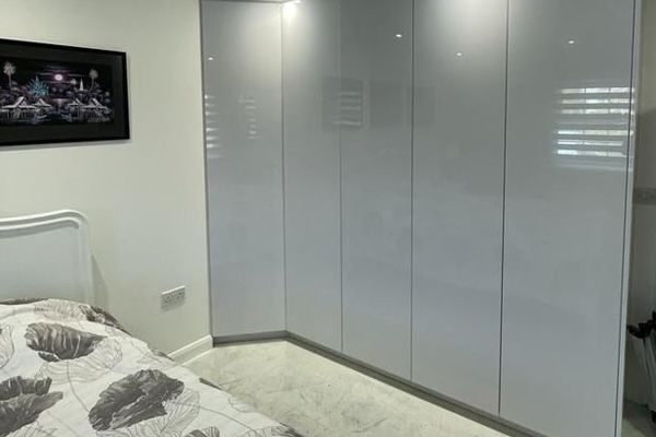 Fitted light grey wardrobes