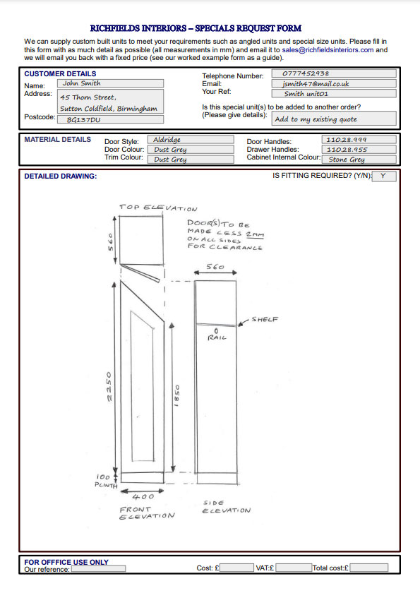 Specials Request Form Example